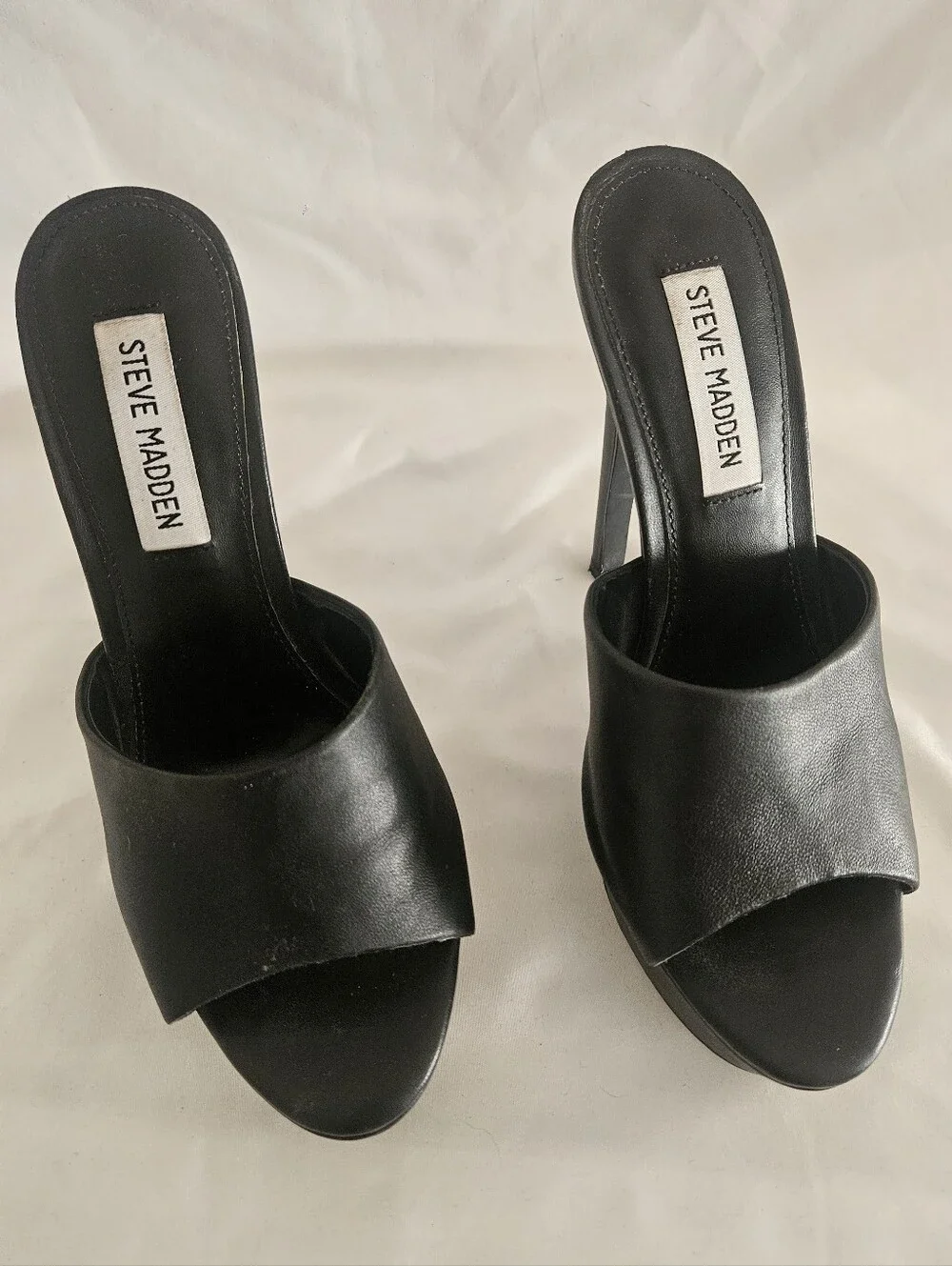 Steve Madden Black Leather Platform Slide Heels